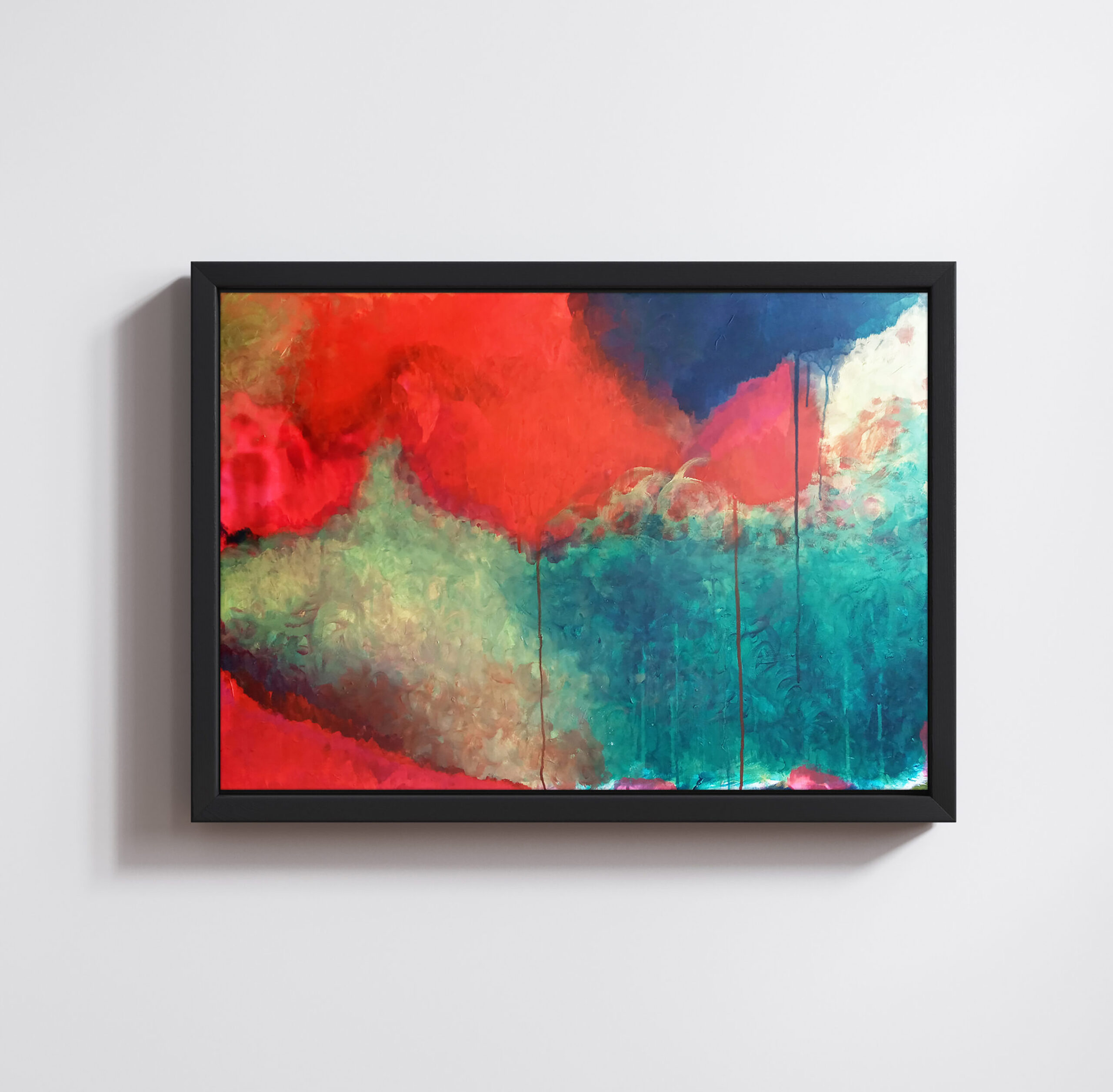 Framed floated canvas mockup close up,3d render