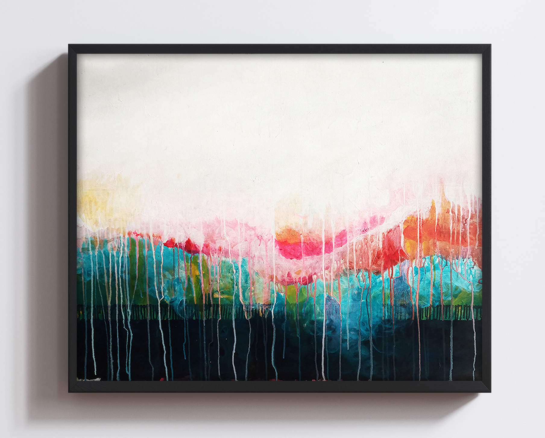 Framed floated canvas mockup close up,3d render